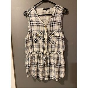 Miss Lili Black And White Plaid Challis Tunic Top Size 1X